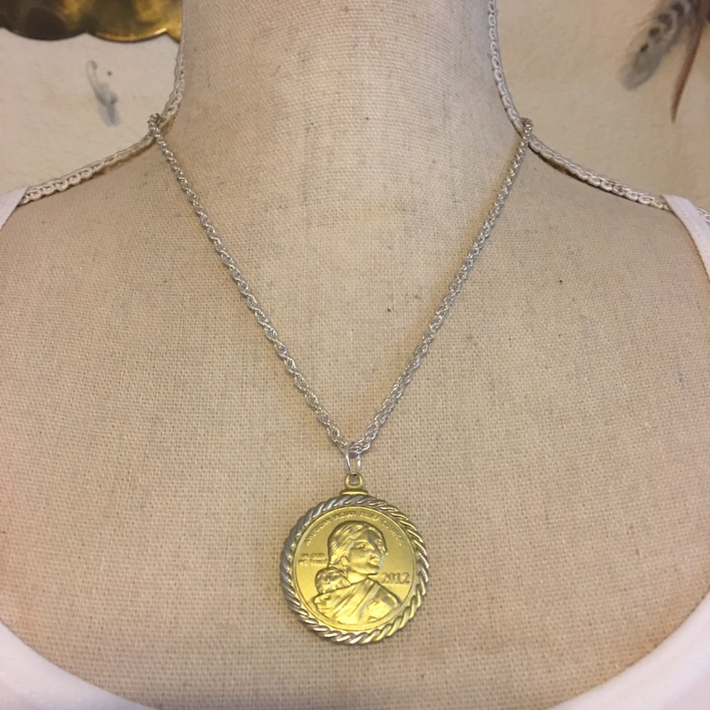 Sacagawea 2012 coin replica pendant on chain